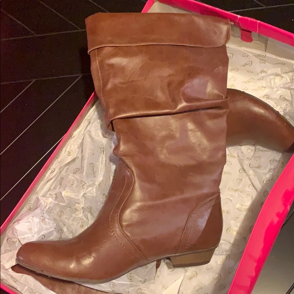 Brown calf length boots